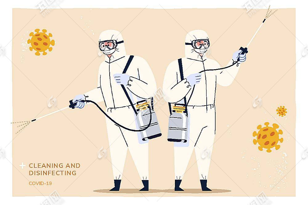 消毒的防疫人员主题网页插画设计图片