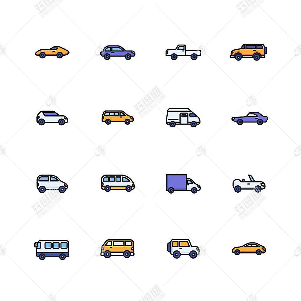 巴士出租车跑车轿车主题可爱简洁线条交通工具主题ui图标设计图片