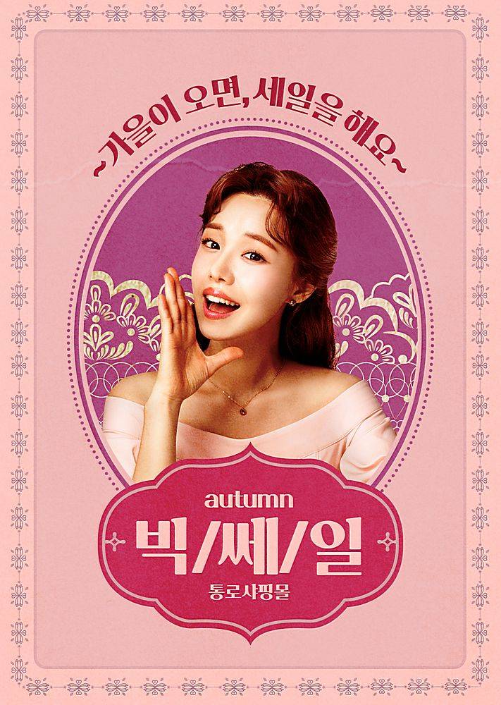 韩国女性粉紫色主题韩式复古秋季促销打折海报设计